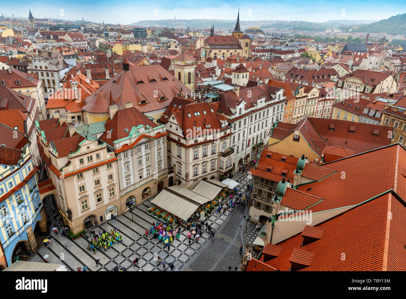 Vista aerea per la citta' vecchia di Praga dalla Torre hall Foto Stock