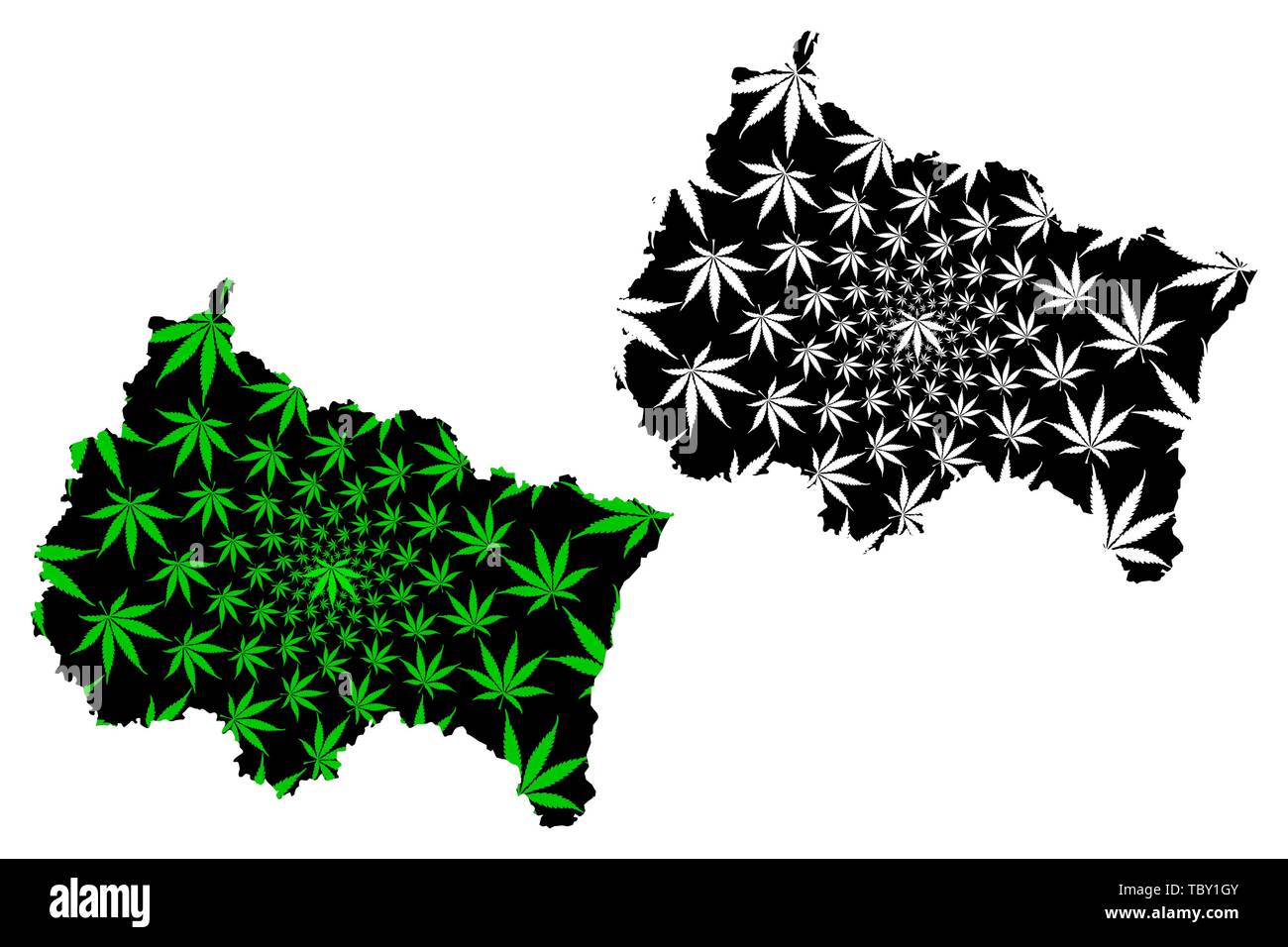 Grand Est (Francia, regione amministrativa) mappa è progettato Cannabis leaf verde e nero, Alsace-Champagne-Ardenne-Lorraine (ACAL o ALCA) mappa fatta di Illustrazione Vettoriale