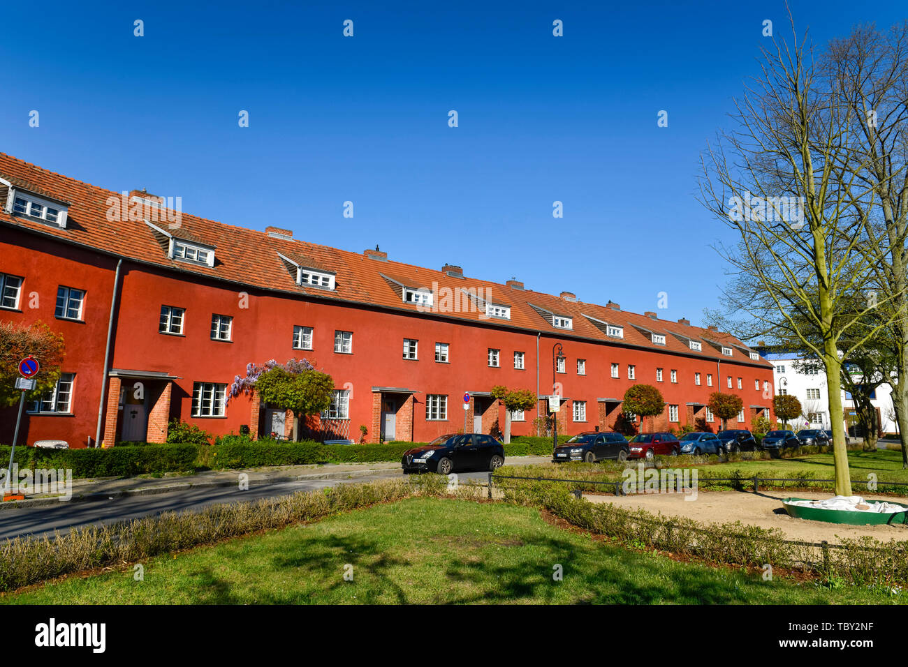 Case di abitazione, Hüsung, insediamento a ferro di cavallo, Britz, Neukölln, Berlino, Germania, Wohnhäuser, Hufeisensiedlung, Deutschland Foto Stock