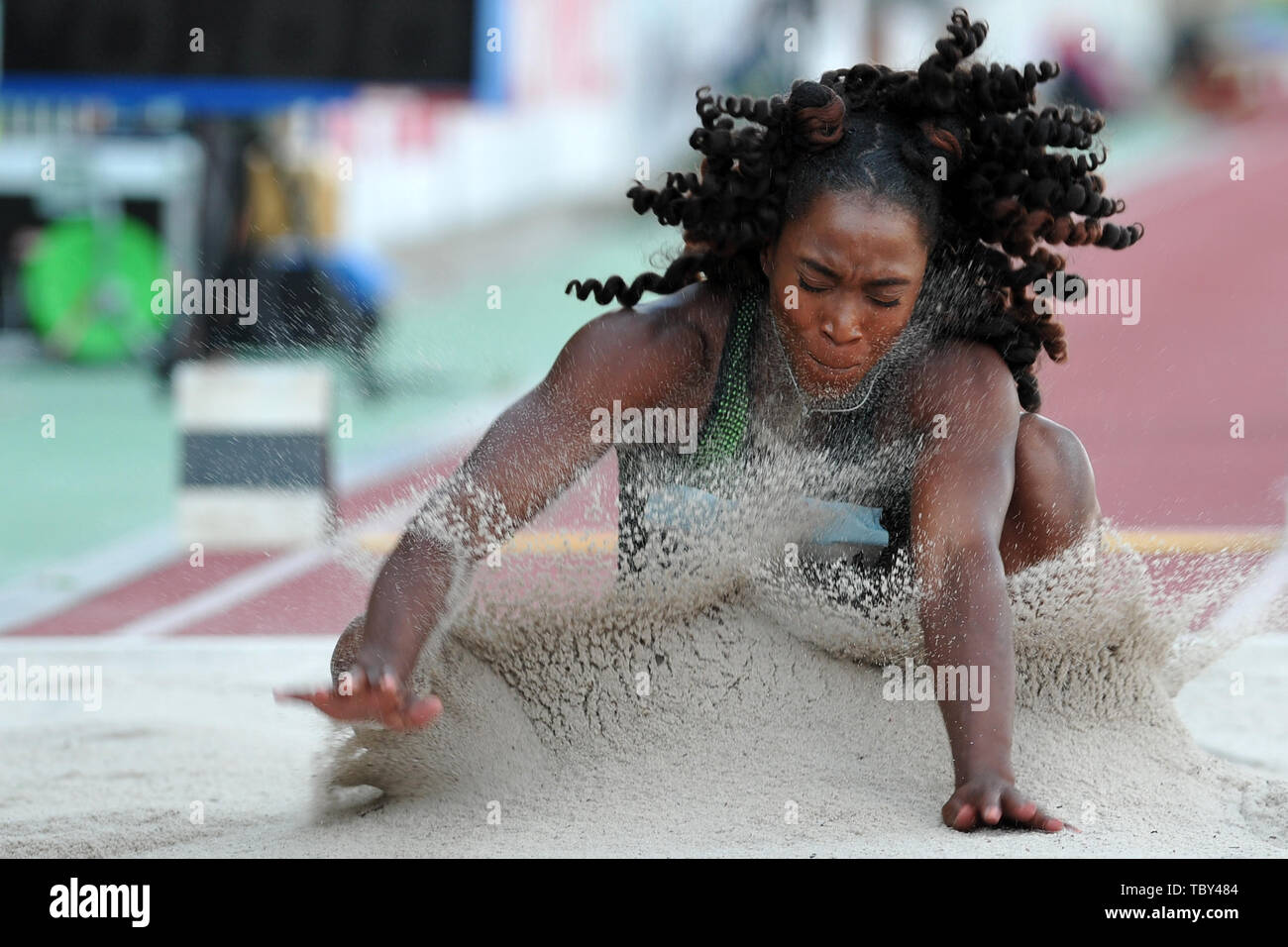 Praga, Repubblica Ceca. Il 3 giugno, 2019. Tianna Bartoletta degli Stati Uniti ha vinto l'oro in donne salto in lungo al Josef Odlozil Memorial atletica riunione Classic Premium EA a Praga nella Repubblica Ceca. Credito: Slavek Ruta/ZUMA filo/Alamy Live News Foto Stock