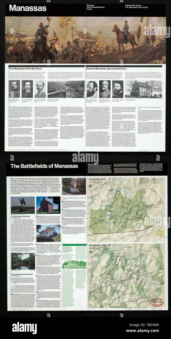 Inglese: *Oggetto Criteri di gruppo: 1991281954/40050. Ristampare 1989. Sollievo mostrato da ombreggiatura. Titolo pannello. Include indice descrittivo ai punti di interesse, testo e col. ill. Testo e ill. (Alcuni col.) sulla faccia versa. Disponibile anche tramite la Biblioteca del Congresso sito Web come immagine raster. Manassas National Battlefield Park, Virginia Foto Stock