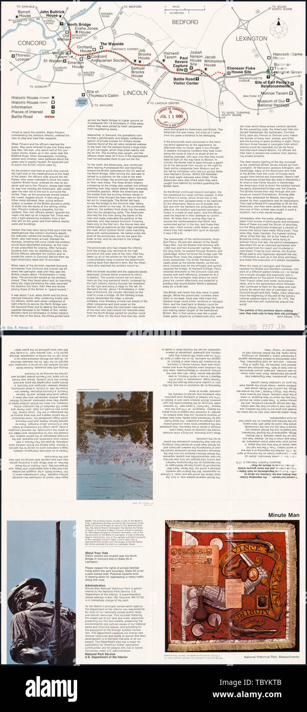 Inglese: Scala ca. 1:37.500. Titolo da tergo. Ristampare 1977. Include il testo. Testo e col. ill. sul retro. Disponibile anche tramite la Biblioteca del Congresso sito Web come immagine raster. AACR2 Minute Man National Historical Park, Massachusetts Foto Stock