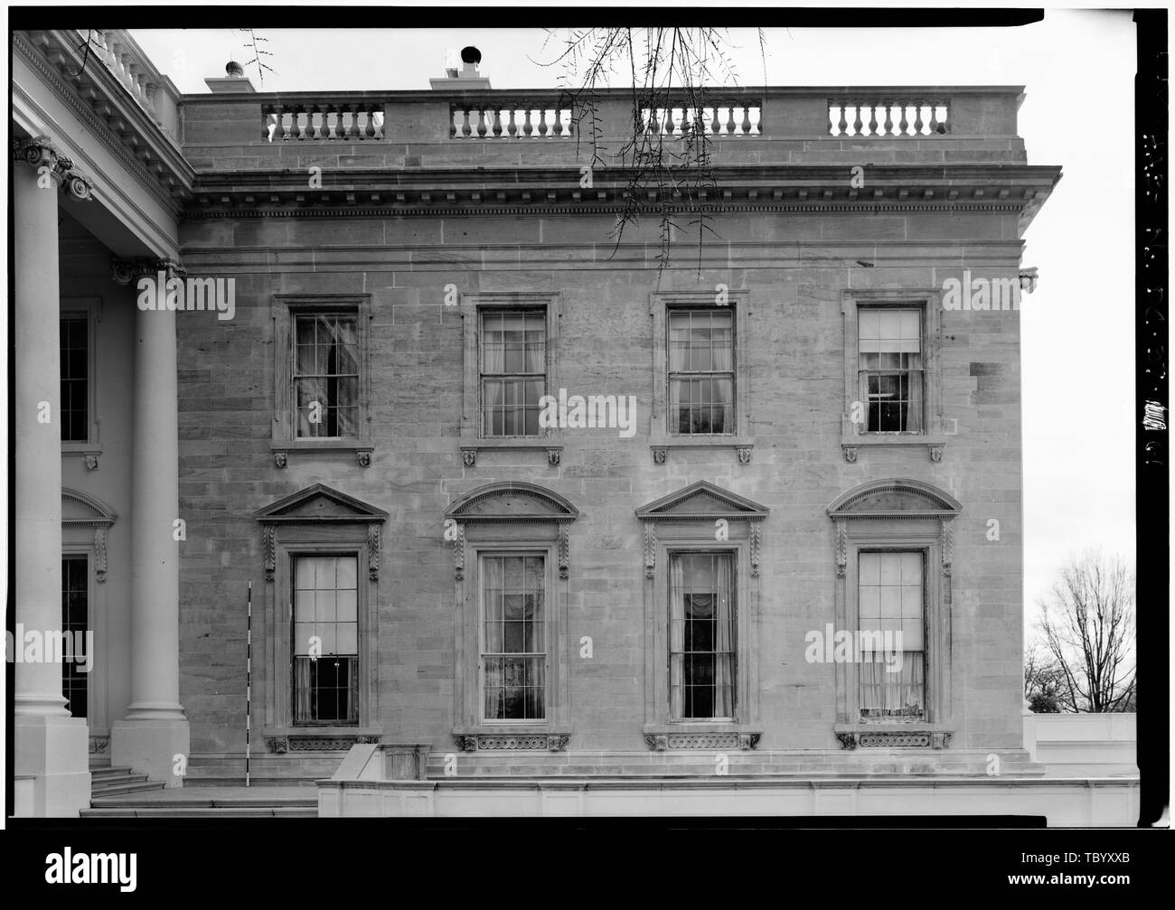 Elevazione del Nord vista complessiva del versante occidentale con la scala Casa Bianca, 1600 Pennsylvania Avenue, Northwest, Washington, Distretto di Columbia, DC Foto Stock