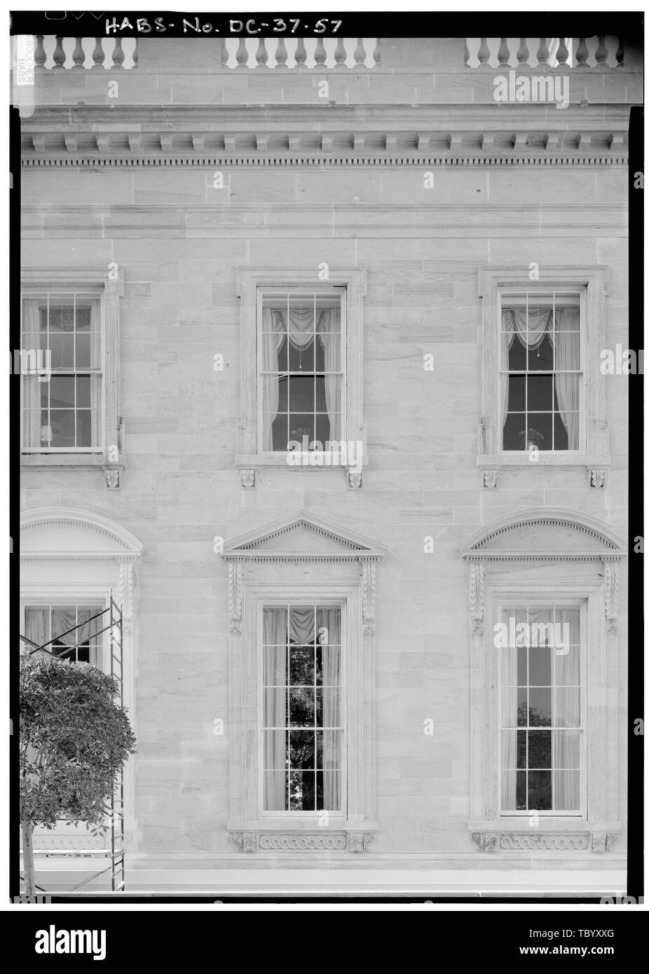 Nord in elevazione di fianco est, a sinistra della sezione centrale della Casa Bianca, 1600 Pennsylvania Avenue, Northwest, Washington, Distretto di Columbia, DC Foto Stock