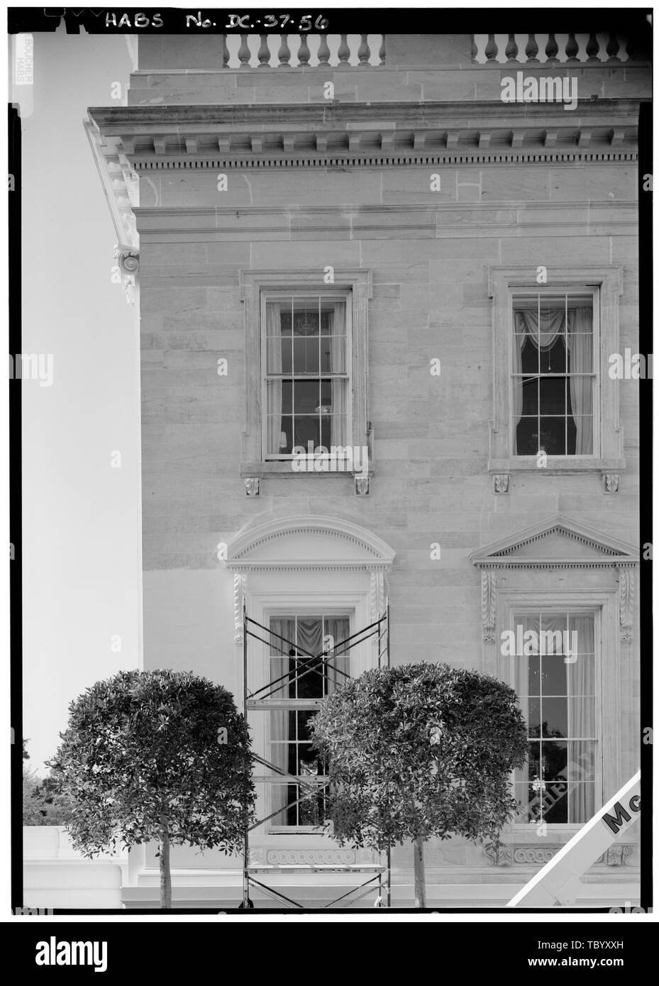 Nord in elevazione di fianco est, la sezione sinistra Casa Bianca, 1600 Pennsylvania Avenue, Northwest, Washington, Distretto di Columbia, DC Foto Stock