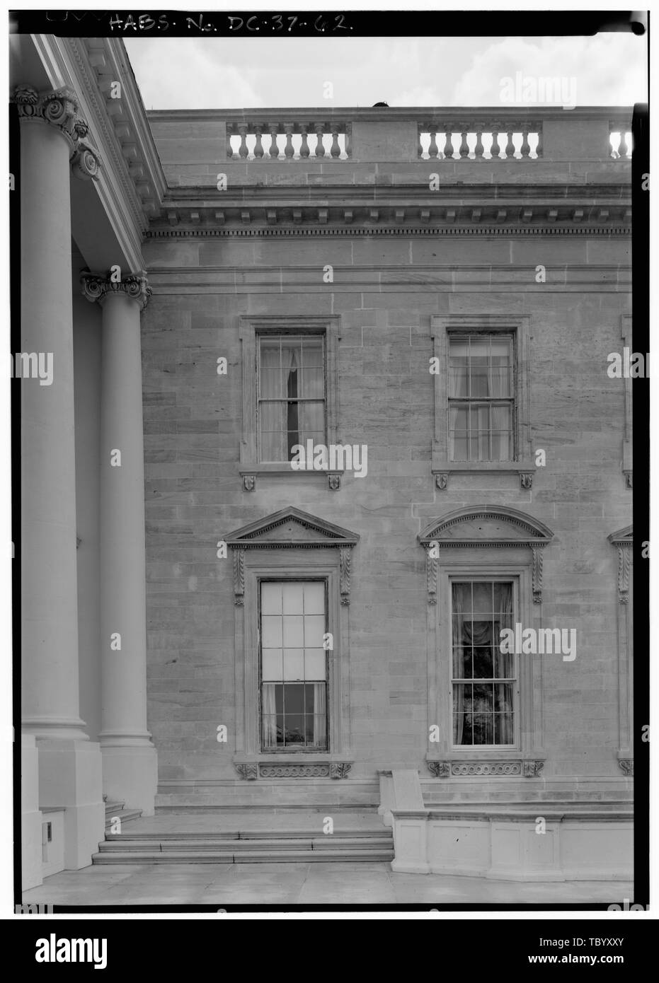 A nord la vista in elevazione di fianco Ovest, la sezione sinistra Casa Bianca, 1600 Pennsylvania Avenue, Northwest, Washington, Distretto di Columbia, DC Foto Stock