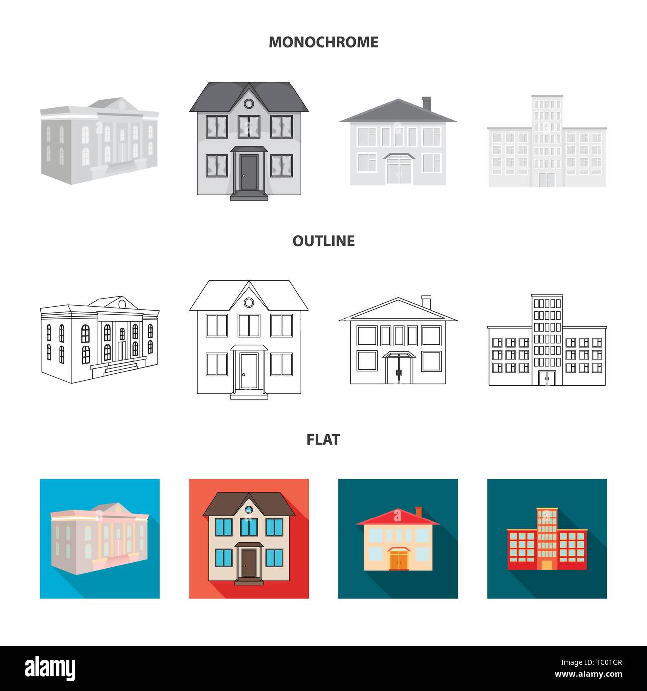 Il design del vettore di edificio e simbolo della città. Set di costruzione moderna e stock illustrazione vettoriale. Illustrazione Vettoriale