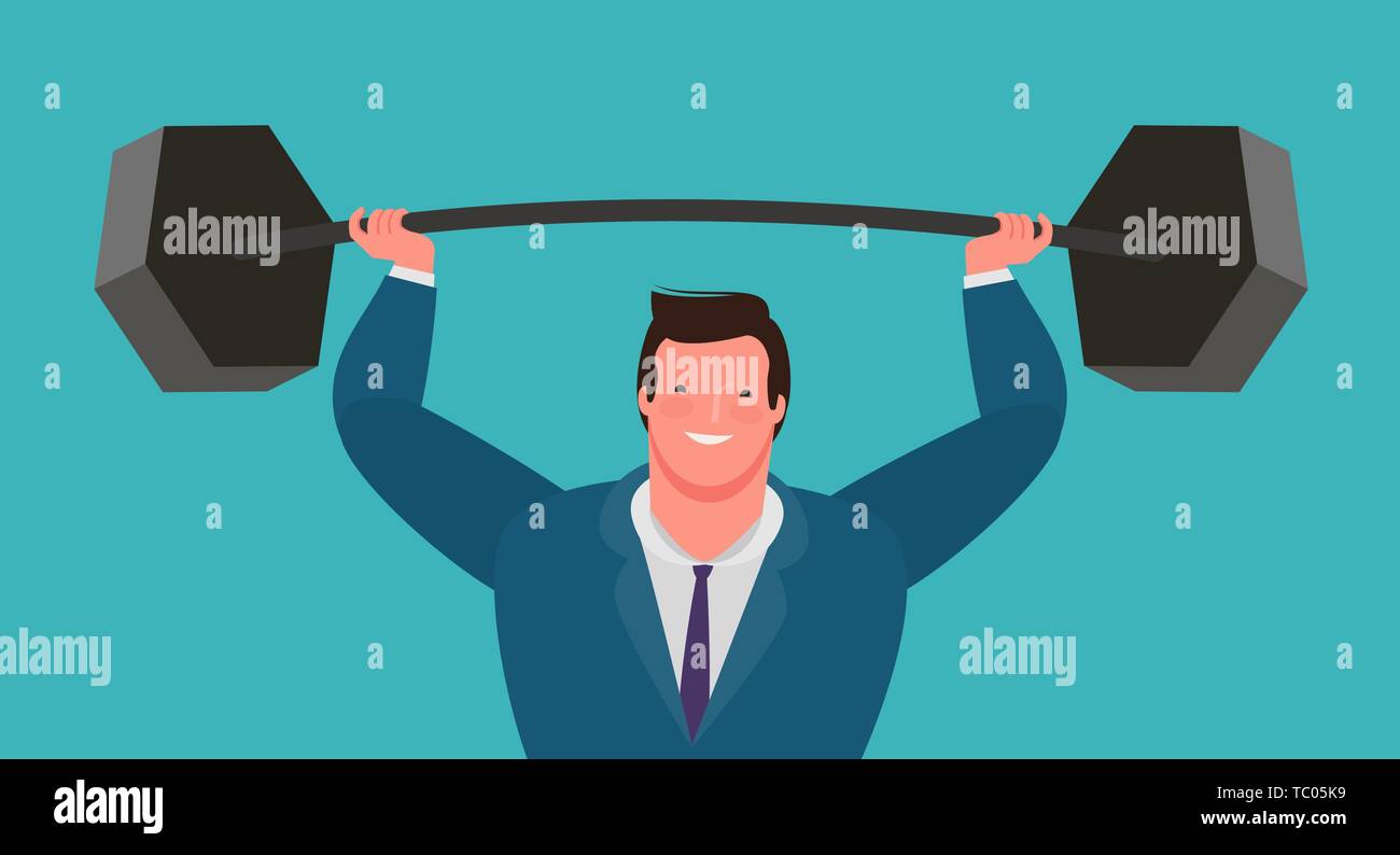 Imprenditore solleva forti barbell. vettore di business Illustrazione Vettoriale