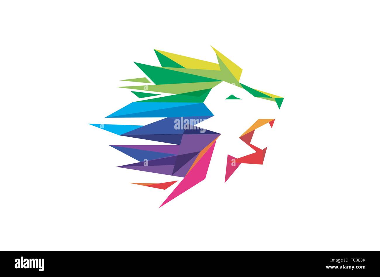 Disegno vettoriale del simbolo della testa del leone geometrico colorato creativo Illustrazione Vettoriale