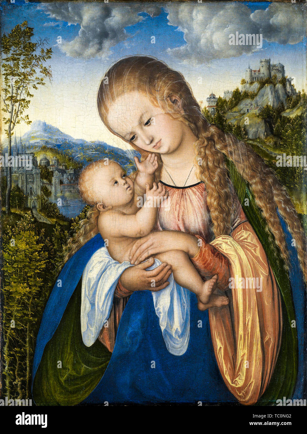 Lucas Cranach il Vecchio, Maria col bambino, pittura, circa 1518 Foto Stock