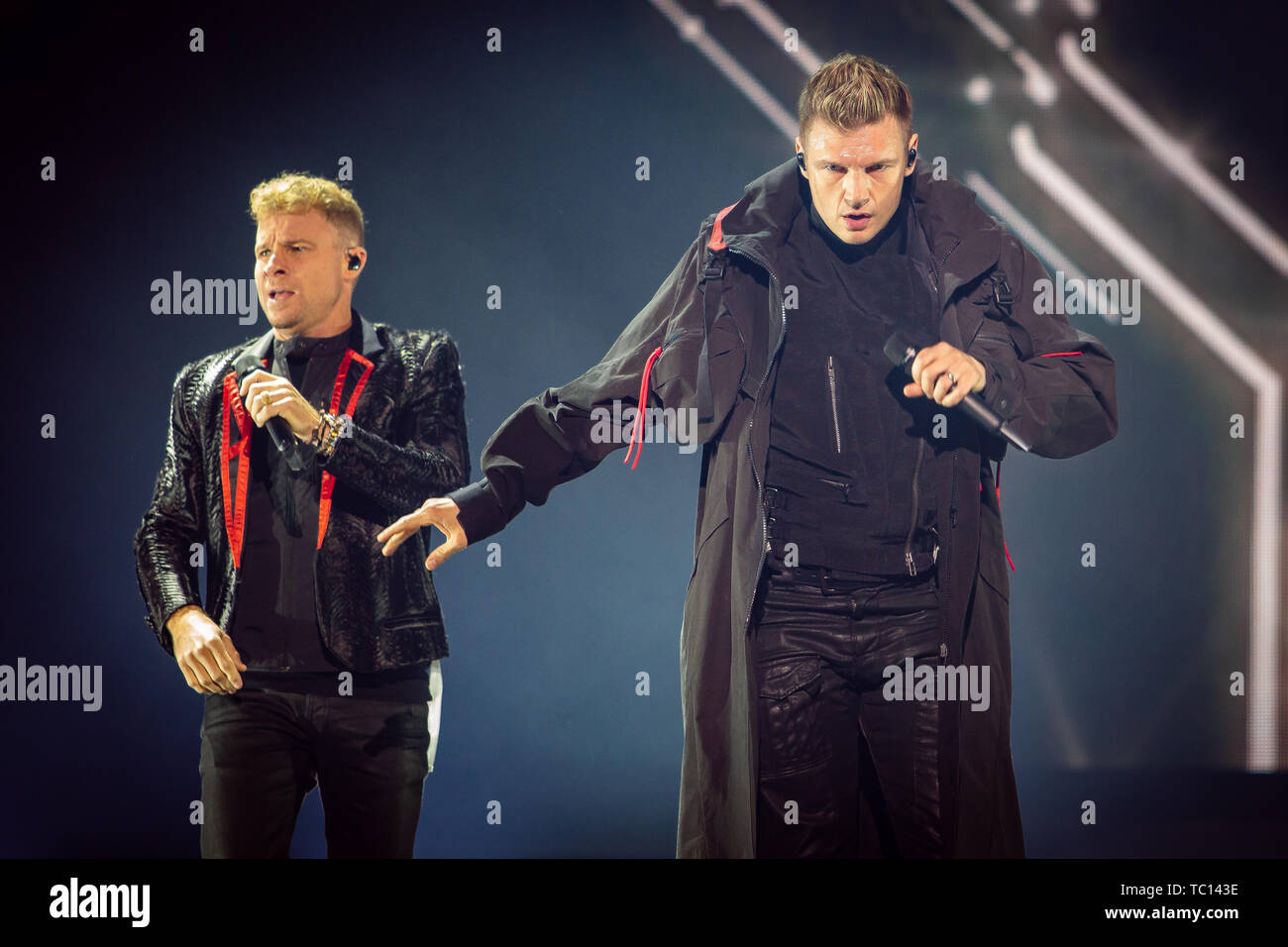 Norvegia - Oslo il 1 giugno 2019. La American gruppo vocale Backstreet Boys esegue un concerto dal vivo a Oslo Spektrum di Oslo. Qui il cantante Nick Carter è visto dal vivo sul palco. (Photo credit: Gonzales foto - Tord Littleskare). Foto Stock