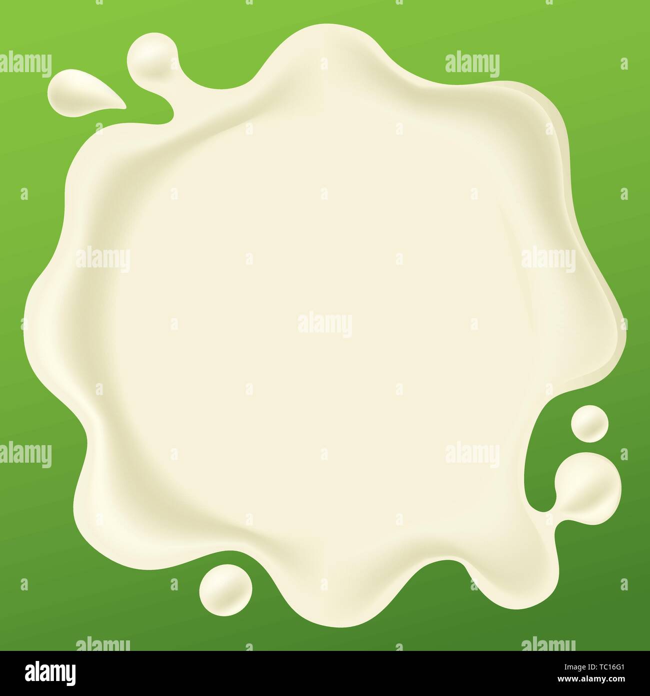 Illustrazione Vettoriale. Morbido e liscio goccia di latte isolato sul verde. Illustrazione Vettoriale
