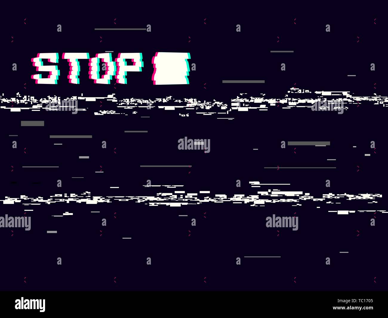 Glitch fermata su sfondo nero. Retrò sfondo VHS. Vecchia macchina  fotografica effetto. Modello di video. Distorsioni di nastro e linee di  rumore. Illustrazione Vettoriale Immagine e Vettoriale - Alamy