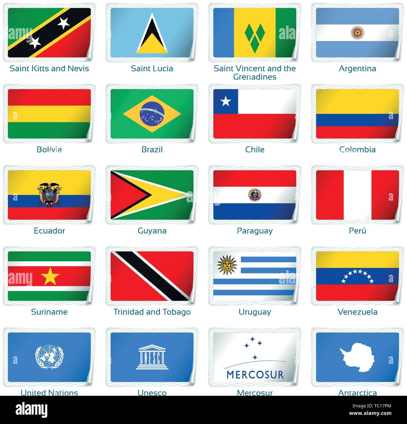 Sticker flags America due. Illustrazione Vettoriale. 3 strati. Ombre ...