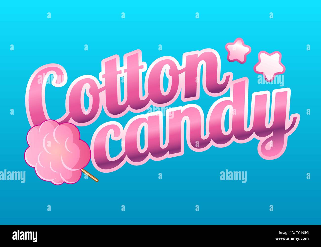 Cotone colorato negozio di dolciumi logo, l'etichetta o l'emblema in stile cartoon. Concetto per poster, striscioni, imballaggio e pacchetti, pubblicità. Vettore Illustrazione Vettoriale