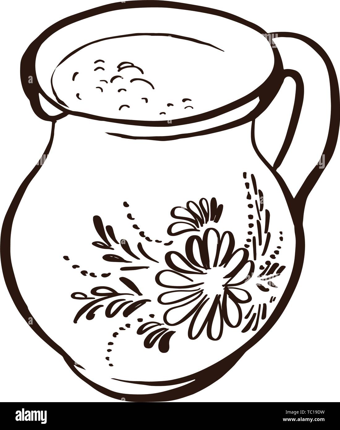 Tazza di argilla di latte. Disegnato a mano elemento di design. Illustrazione Vettoriale