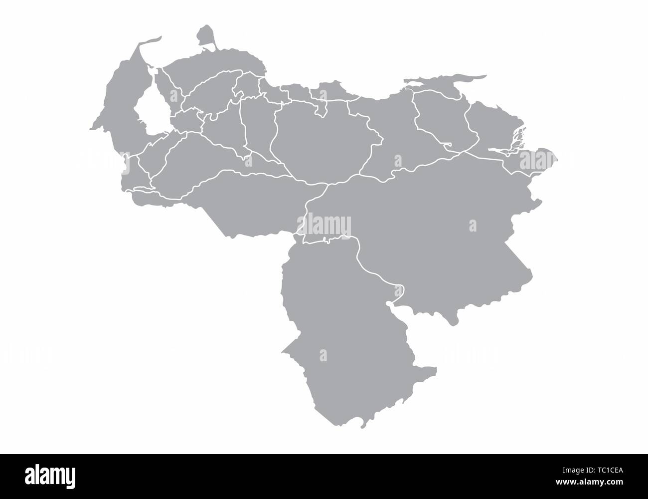 Una mappa dei grigi del Venezuela suddivisa in province Illustrazione Vettoriale