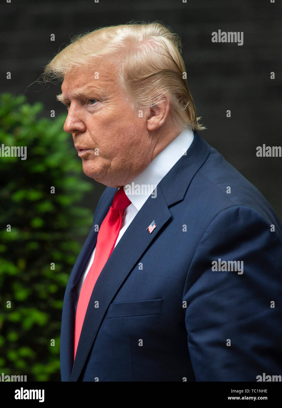 Il presidente statunitense Donald Trump al 10 di Downing Street per un incontro di lavoro durante il secondo giorno dell'U.S. Il presidente e la First Lady del tre-giorni di visita di Stato. Foto Stock