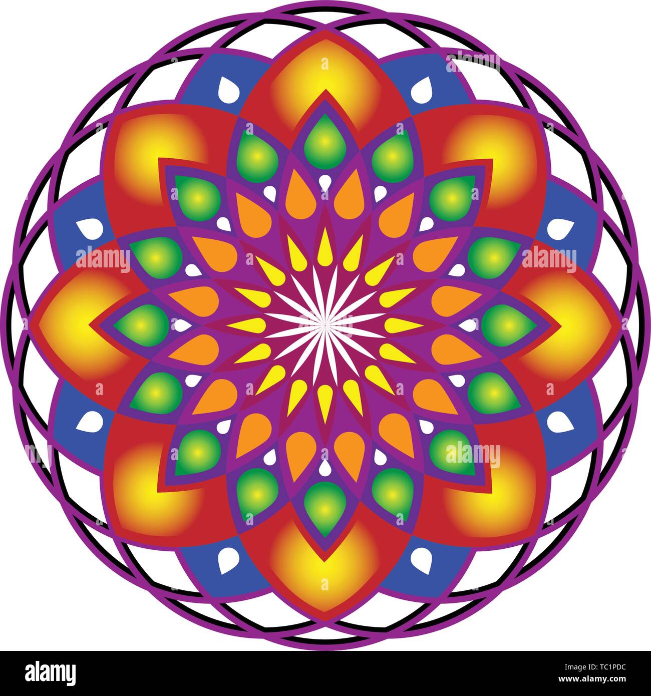 Fiore di colore mandala su sfondo bianco Illustrazione Vettoriale
