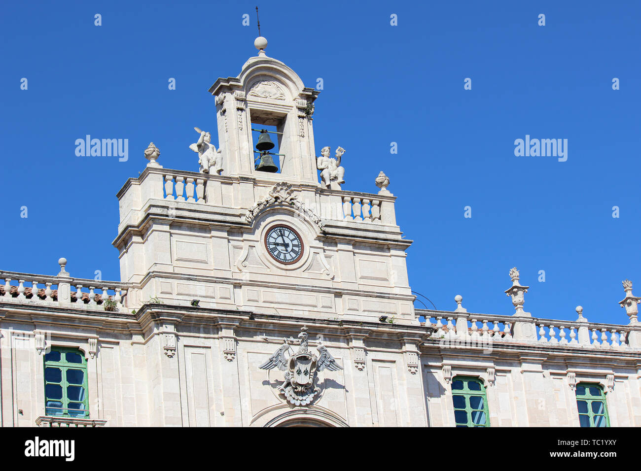 Chiudere la fotografia dello storico edificio universitario in siciliano di Catania, Italia. Bel pezzo di architettura storica nel centro della citta'. Università più antica di Sicilia. Foto Stock