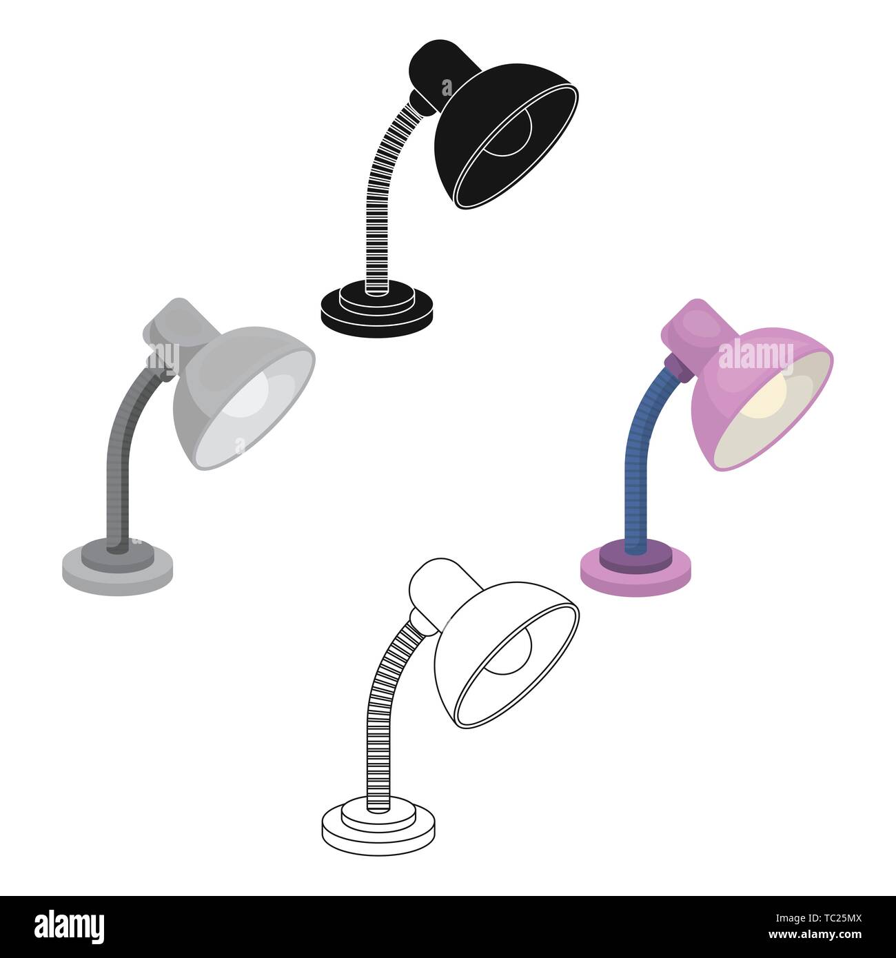 Viola lampada da tavolo. Luce per rendere le lezioni .Scuola e istruzione unica icona in cartoon,nero stile simbolo vettore stock web illustrazioni. Illustrazione Vettoriale