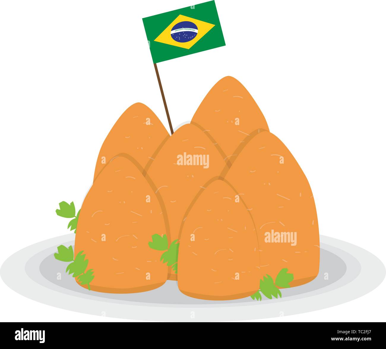 Coxinhas isolato con una bandiera del Brasile. Tradizionale cibo brasiliano - Vettore Illustrazione Vettoriale