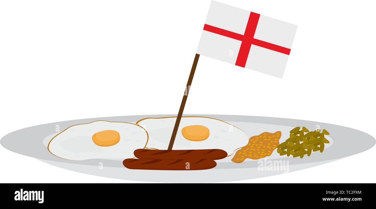 Tratidional colazione inglese con una bandiera di Inghilterra - Vettore Illustrazione Vettoriale