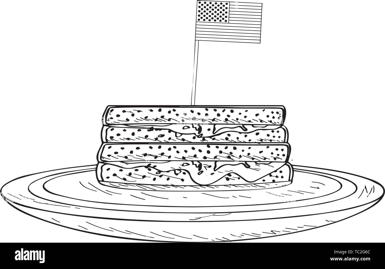 Sandwich al burro di arachidi con la bandiera degli Stati Uniti. American fast food - vettore di contorno Illustrazione Vettoriale