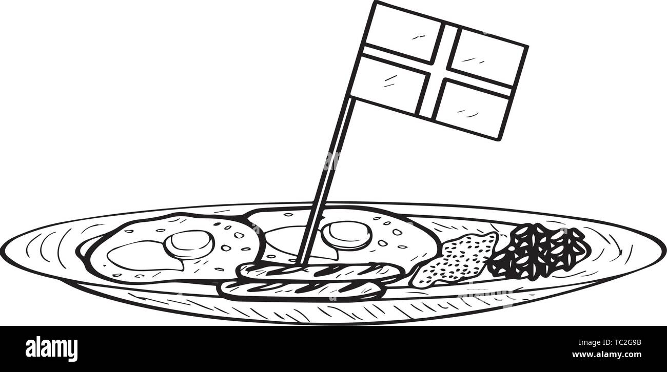 Tratidional colazione inglese con una bandiera - vettore di contorno Illustrazione Vettoriale