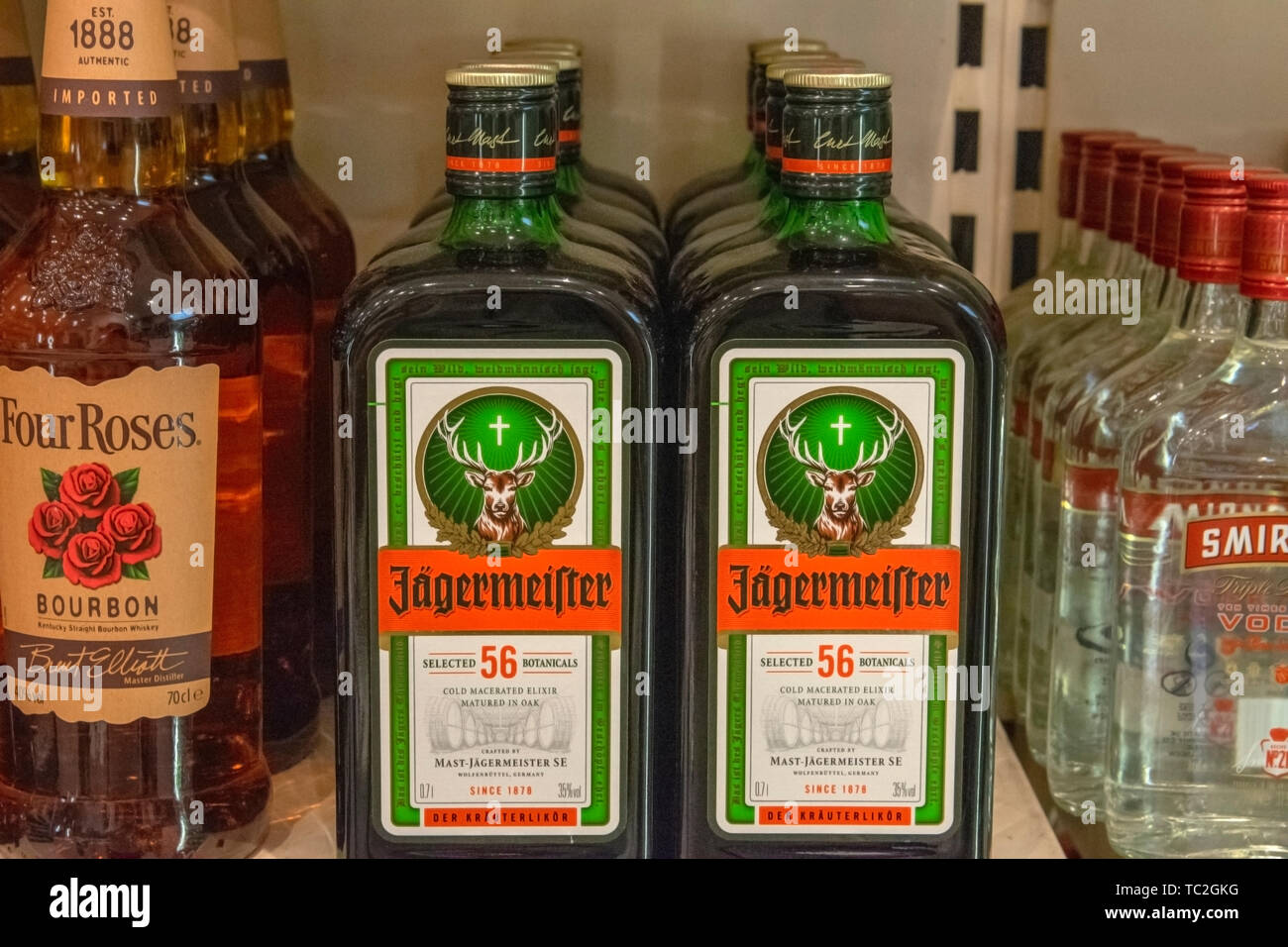 Close up Liqour bottiglie a Amsterdam Paesi Bassi 2019 Foto Stock