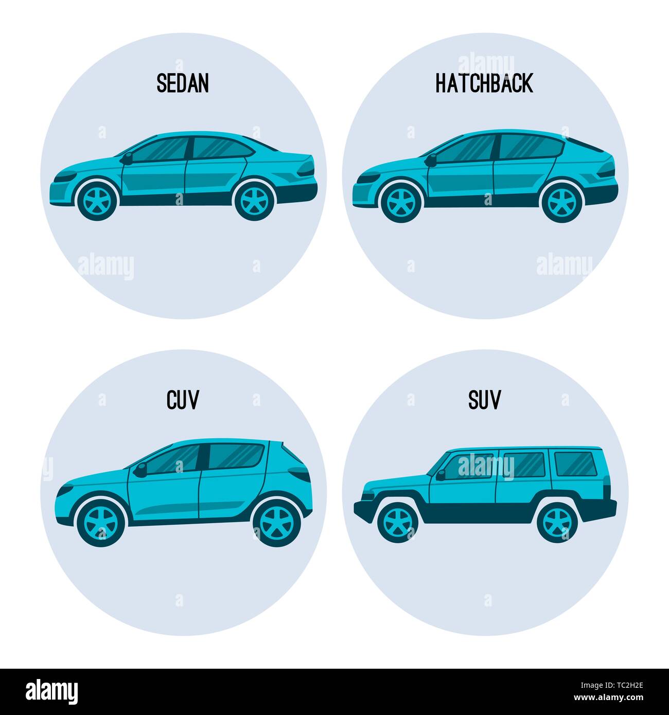 Berlina berlina automobile per passeggeri, berlina, crossover e sport utility vehicles Illustrazione Vettoriale