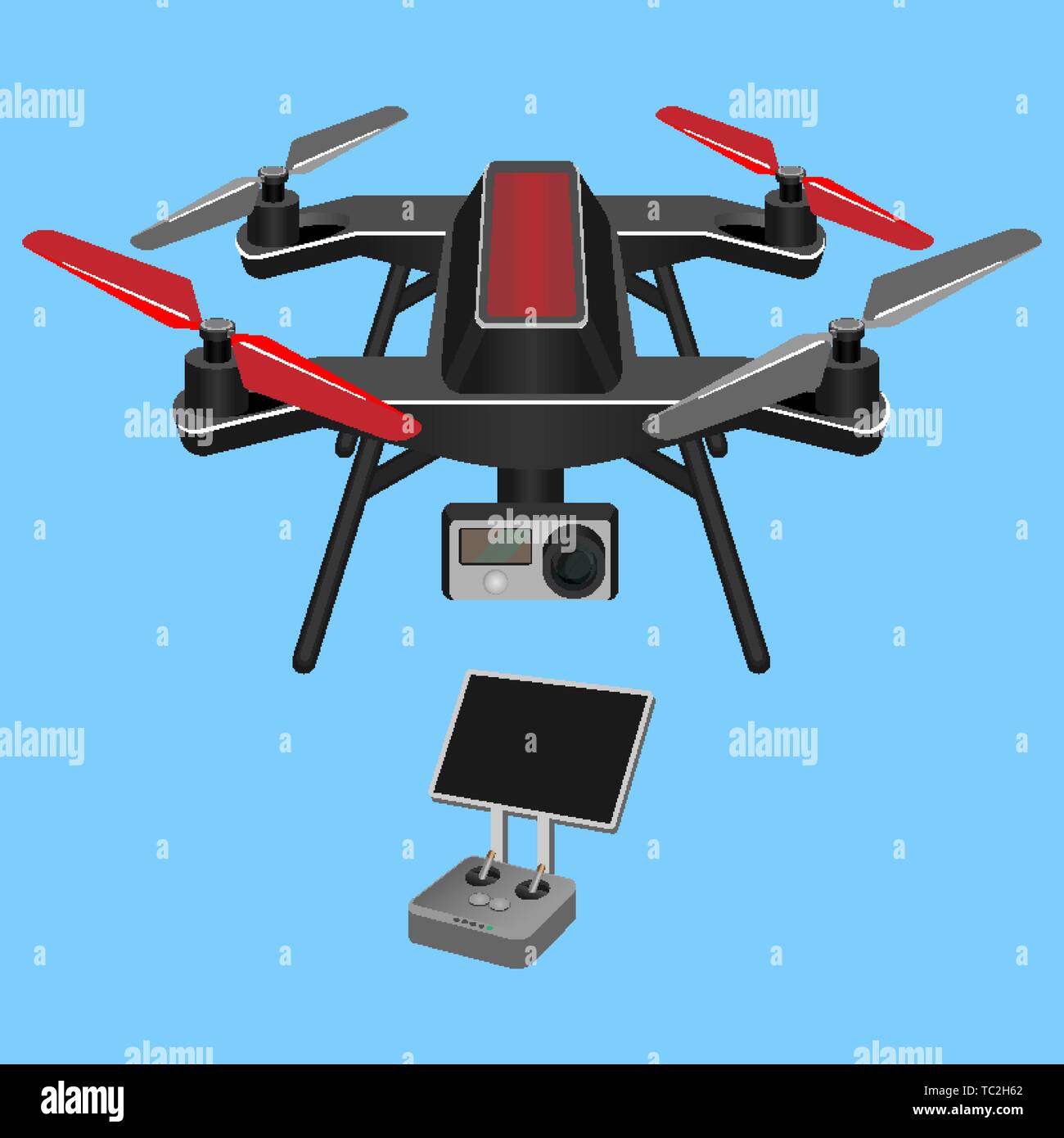 Illustrazione Vettoriale di multirotor dark-rubicondo elicottero sollevato e propelle Illustrazione Vettoriale