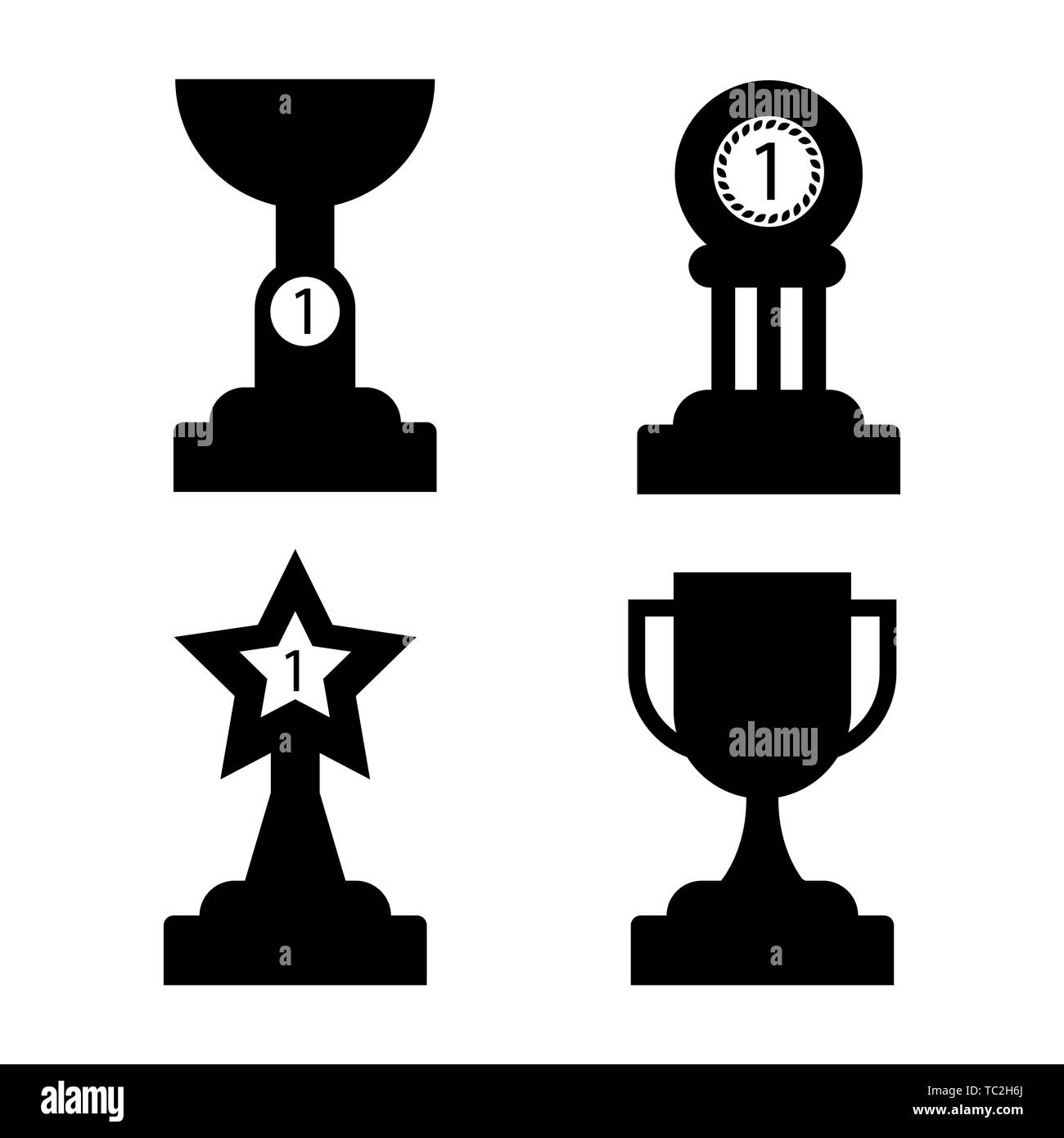 Golden Trophy Awards raccolta di quattro tazze sul bianco. Illustrazione Vettoriale