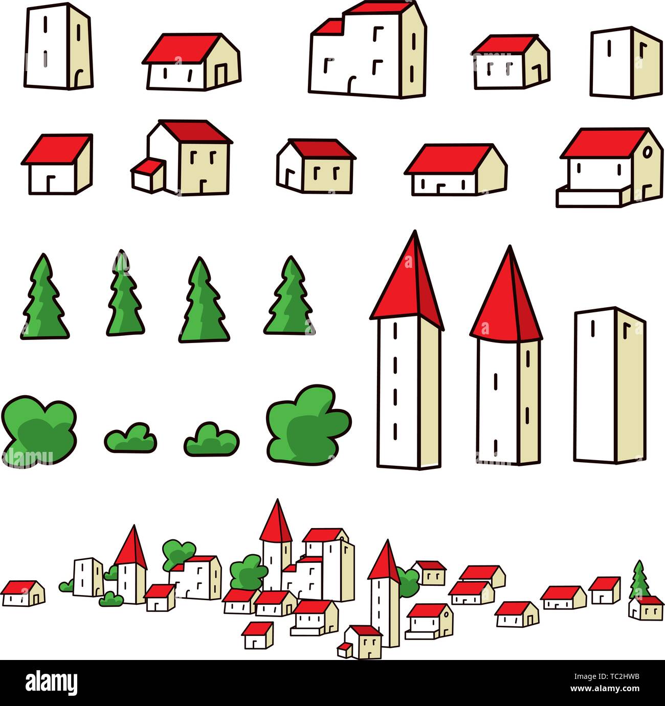 Illustrazione Vettoriale. Icone della città, con la costruzione di impianti e. Illustrazione Vettoriale