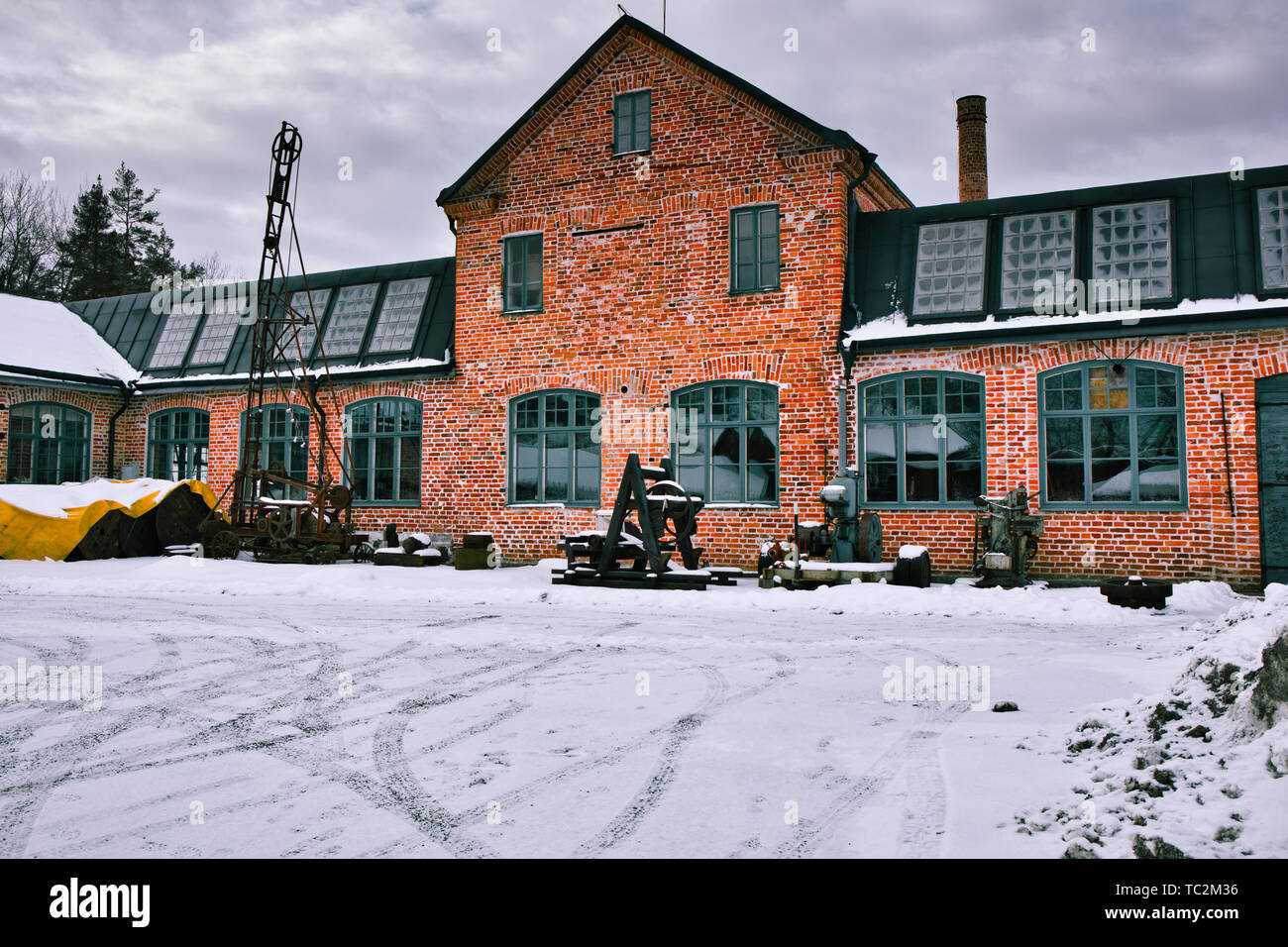 Pitagora Industrimuseum (Pitagora Officina Meccanica museo) in inverno, Norrtälje, contea di Stoccolma, Svezia e Scandinavia Foto Stock