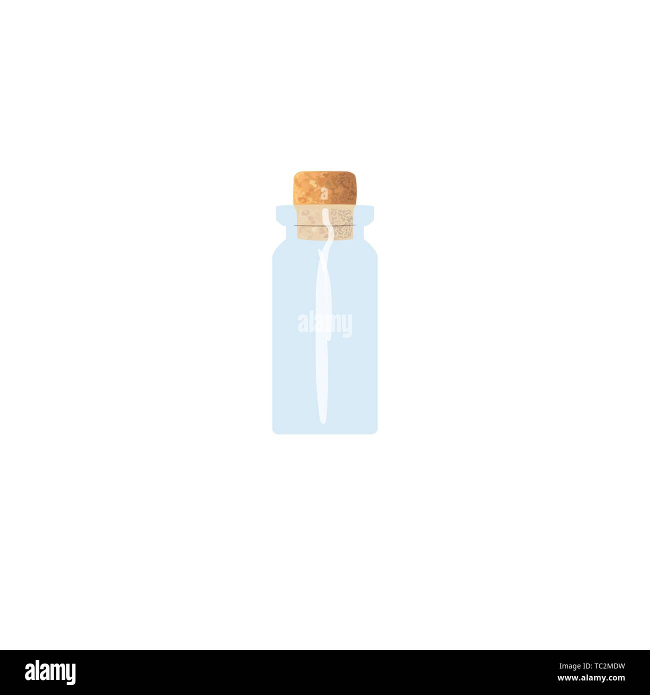 Olio flacone vuoto con sughero, trasparente icy-fiala bianco, bottiglia di profumo, medicina bottiglia, jar. Per farmaci, pillole, medicina, aromaterapia, cosmetici e profumi Illustrazione Vettoriale