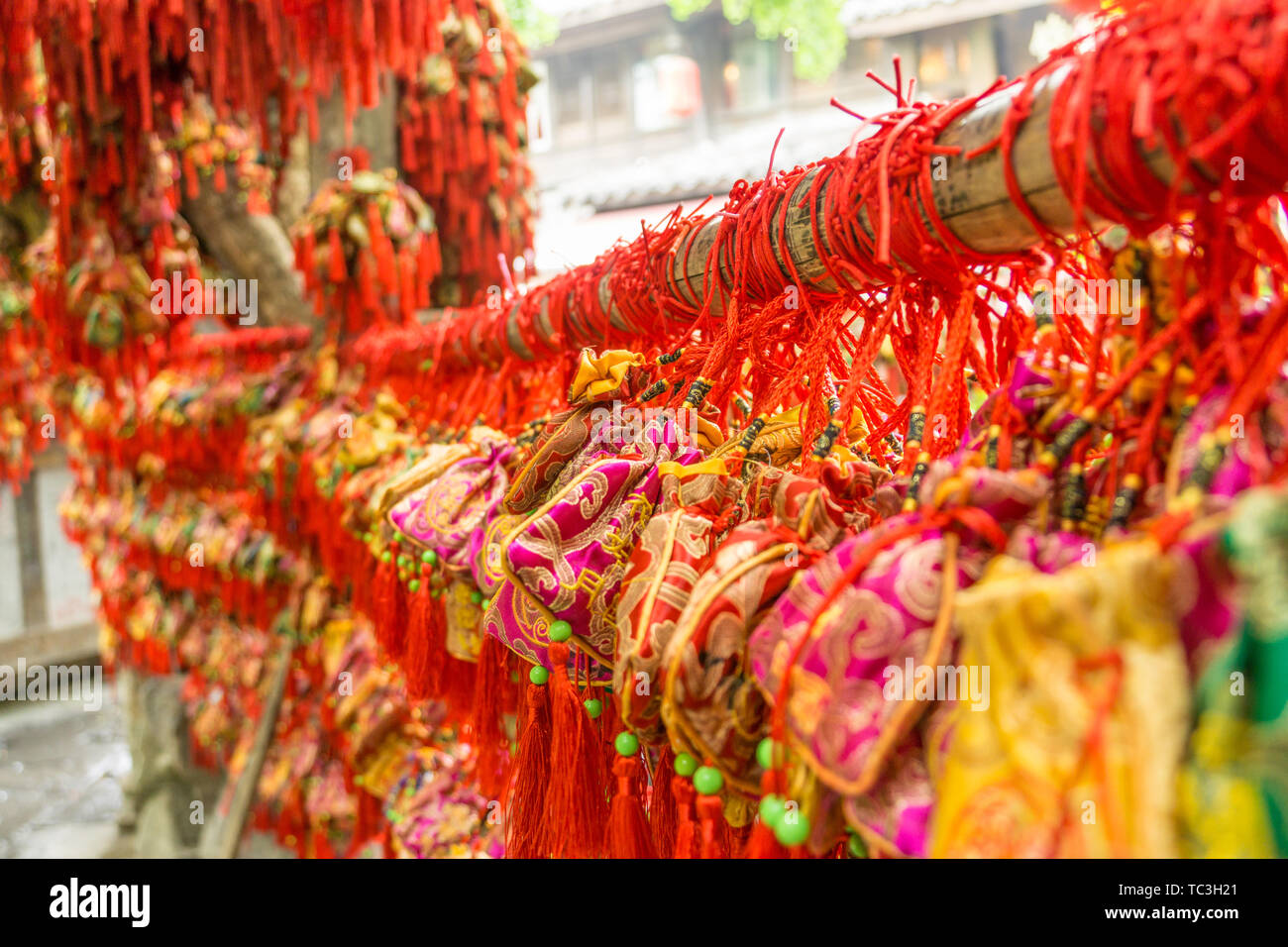Close-up di cinese tradizionale artigianato sacchetti di fragranza Foto Stock
