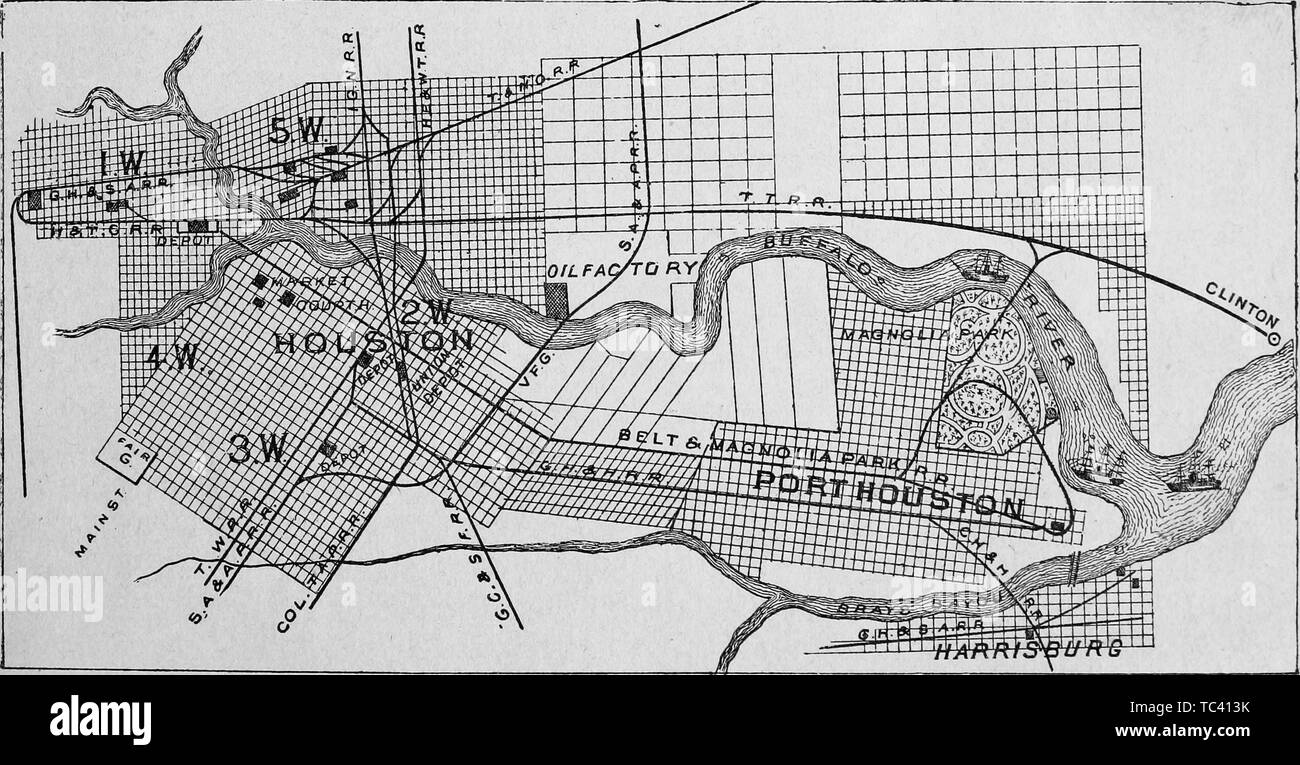 Incisi mappa di Port Houston, dal libro "La città di Houston' da Andrew Morrison, 1890. La cortesia Internet Archive. () Foto Stock