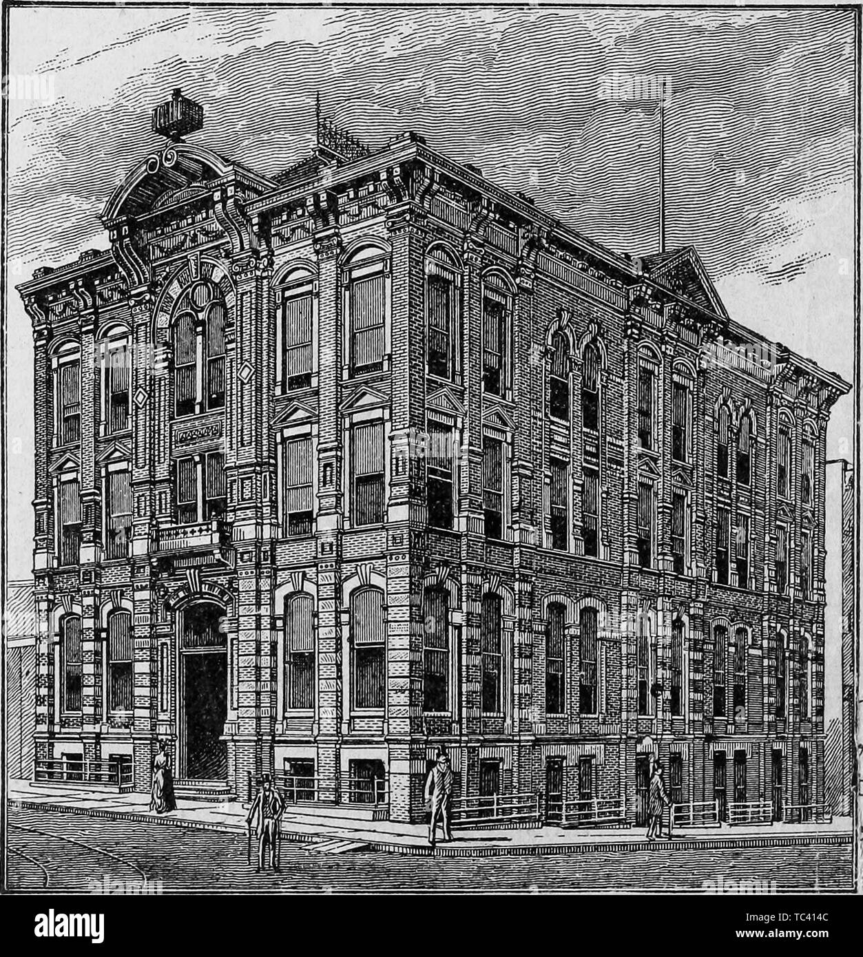 Incisione di Houston edificio della Borsa del Cotone, Houston, Texas, dal libro "La città di Houston' da Andrew Morrison, 1890. La cortesia Internet Archive. () Foto Stock