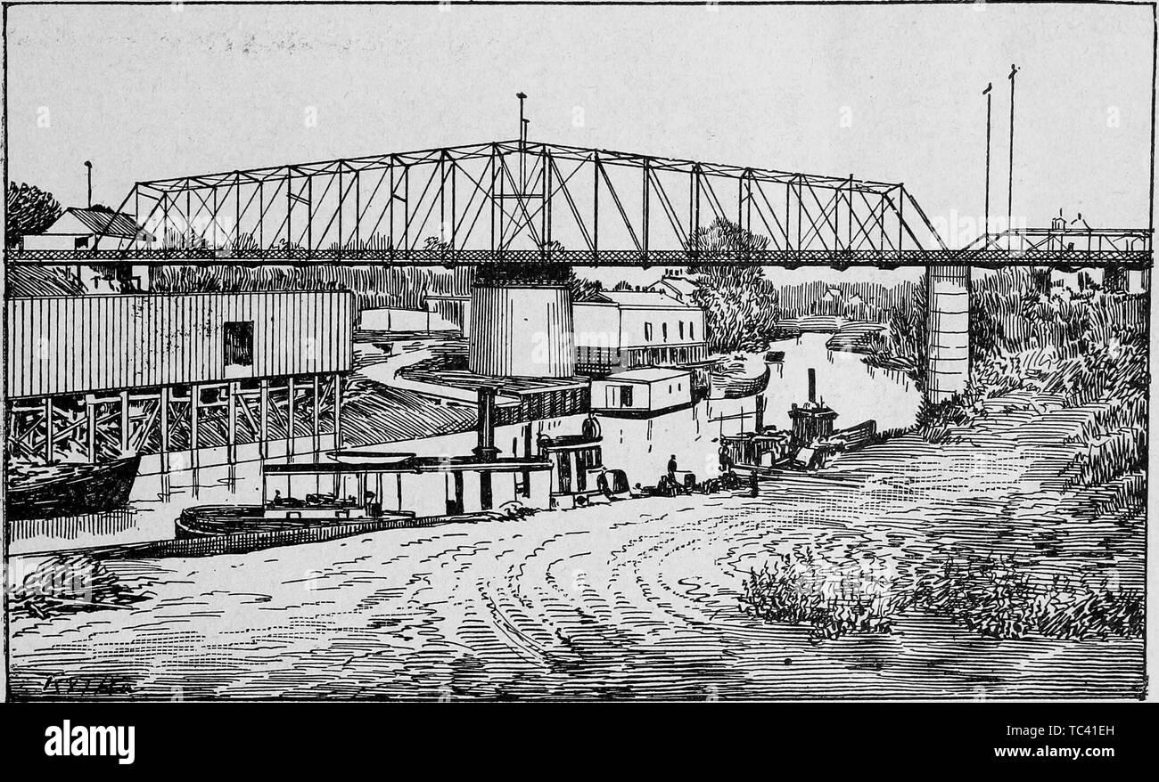Incisione di San Jacinto Street Bridge a Houston, Texas, dal libro "La città di Houston' da Andrew Morrison, 1890. La cortesia Internet Archive. () Foto Stock