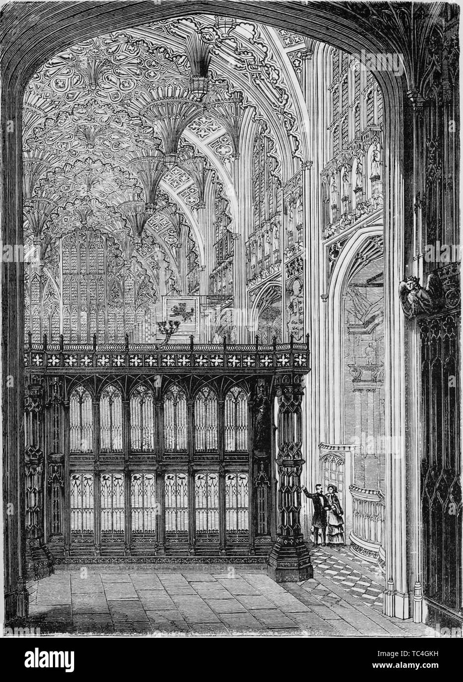 L'incisione dell'interno del re Enrico VII della cappella di Londra, Inghilterra, dal libro "vecchi e nuovi di Londra: un racconto della sua storia, della sua gente e dei suoi luoghi' da Thornbury Walter, 1873. La cortesia Internet Archive. () Foto Stock