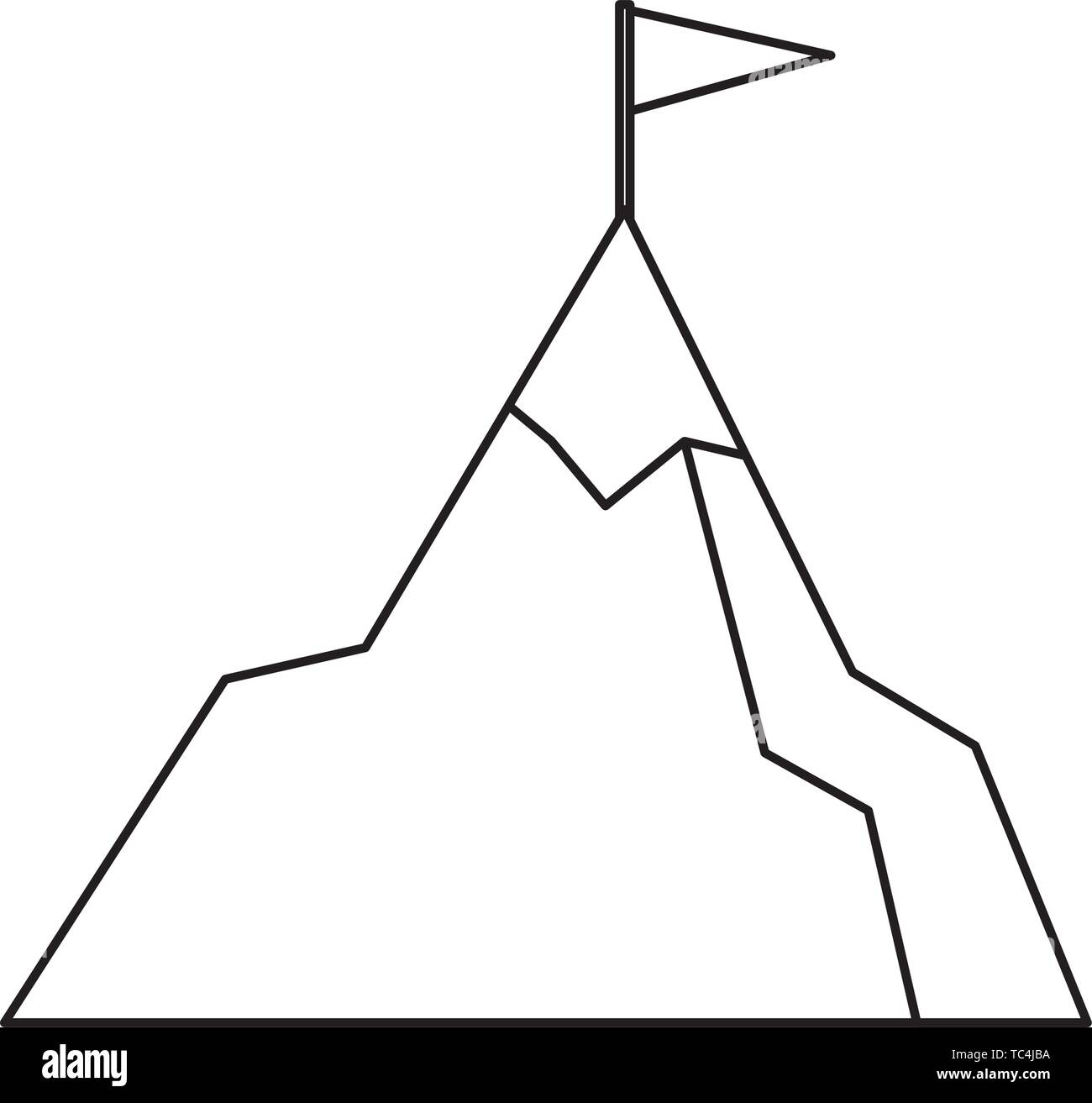 Montagna innevata con una bandiera sulla sommità in bianco e nero Illustrazione Vettoriale