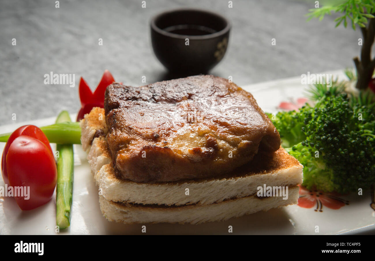 Pane fritto foie gras Foto Stock