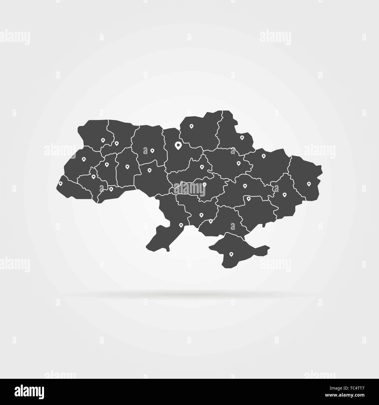 Semplice nero ucraina mappa contatto con zone d'ombra Illustrazione Vettoriale