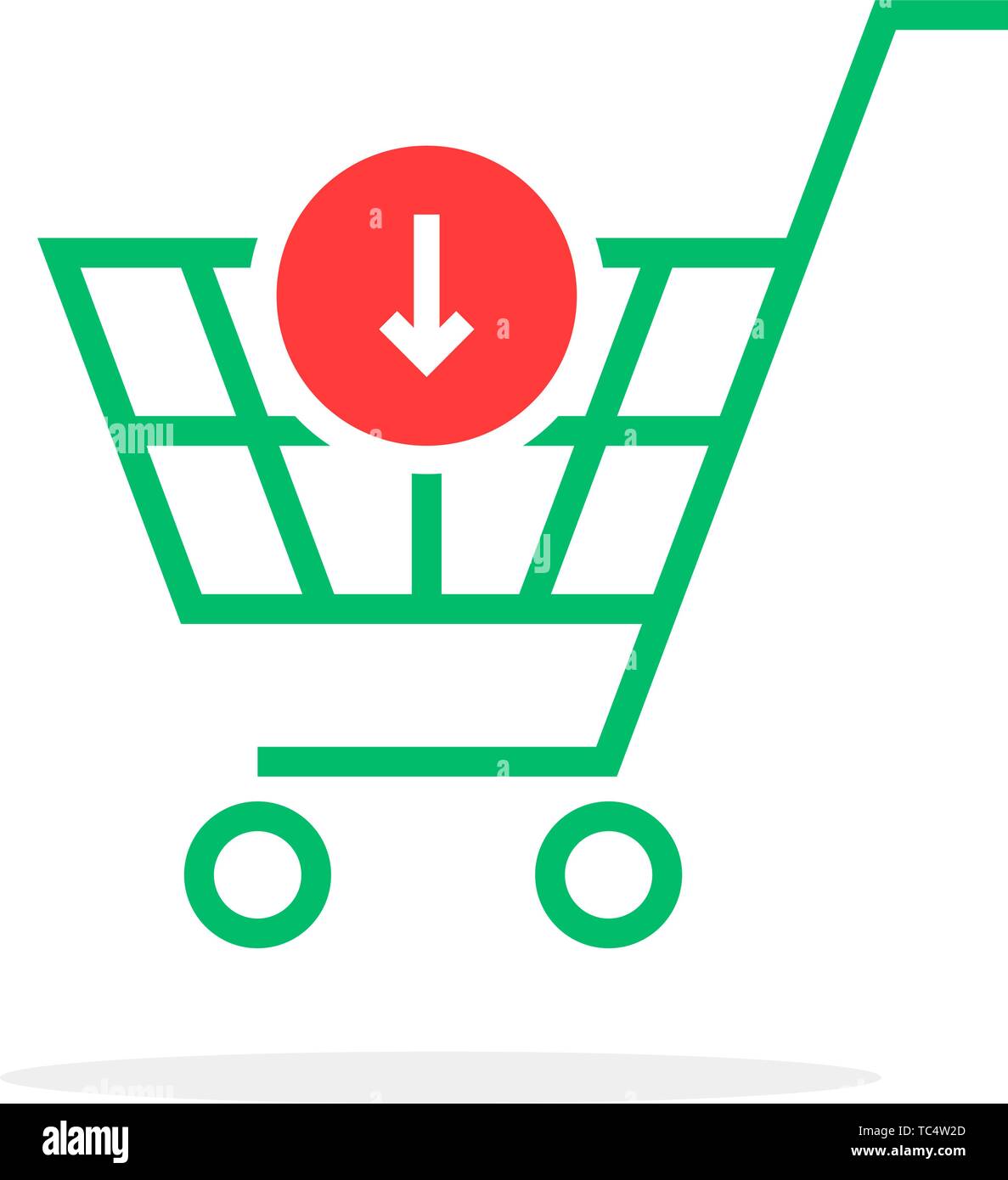 Verde linea sottile semplice carrello con aggiunta di acquisto Illustrazione Vettoriale