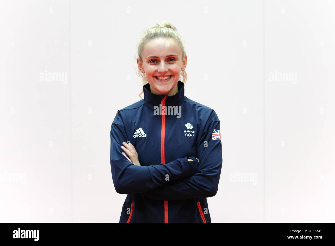 Megan Barker durante l'arredare la sessione per il 2019 Minsk giochi europei al NEC di Birmingham. Foto Stock Megan Barker durante l'arredare la sessione per il 2019 Minsk giochi europei al NEC di Birmingham. Foto Stock