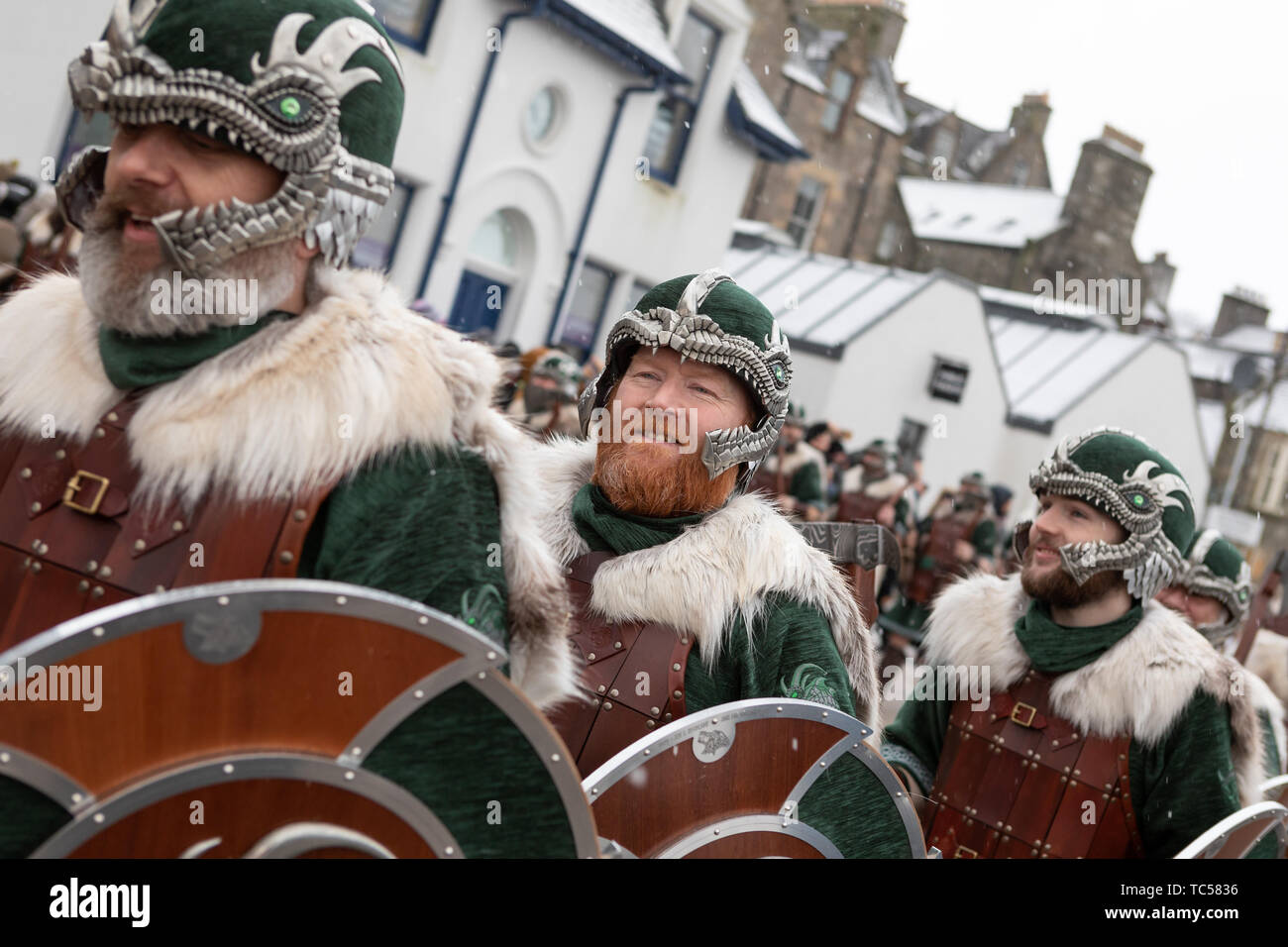 Lerwick, isole Shetland, Scotland, Regno Unito. Il 29 gennaio 2019. Up Helly Aa viking festival di fuoco che è unica per le Shetland e tiene l'ultimo martedì di Foto Stock