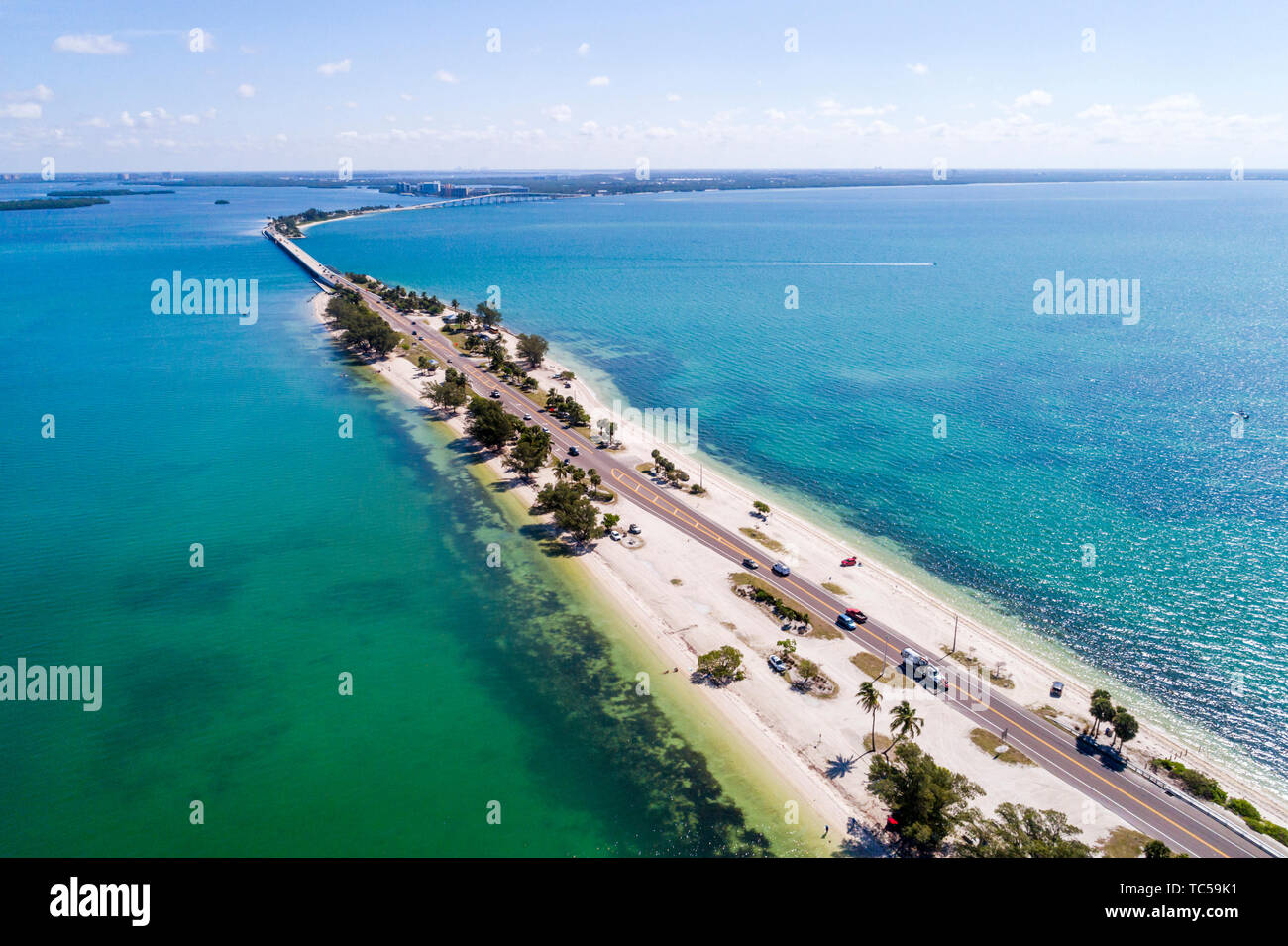 Florida, Sanibel Island Causeway, San Carlos Bay, Causeway Islands Park, vista aerea dall'alto, FL190514d31 Foto Stock