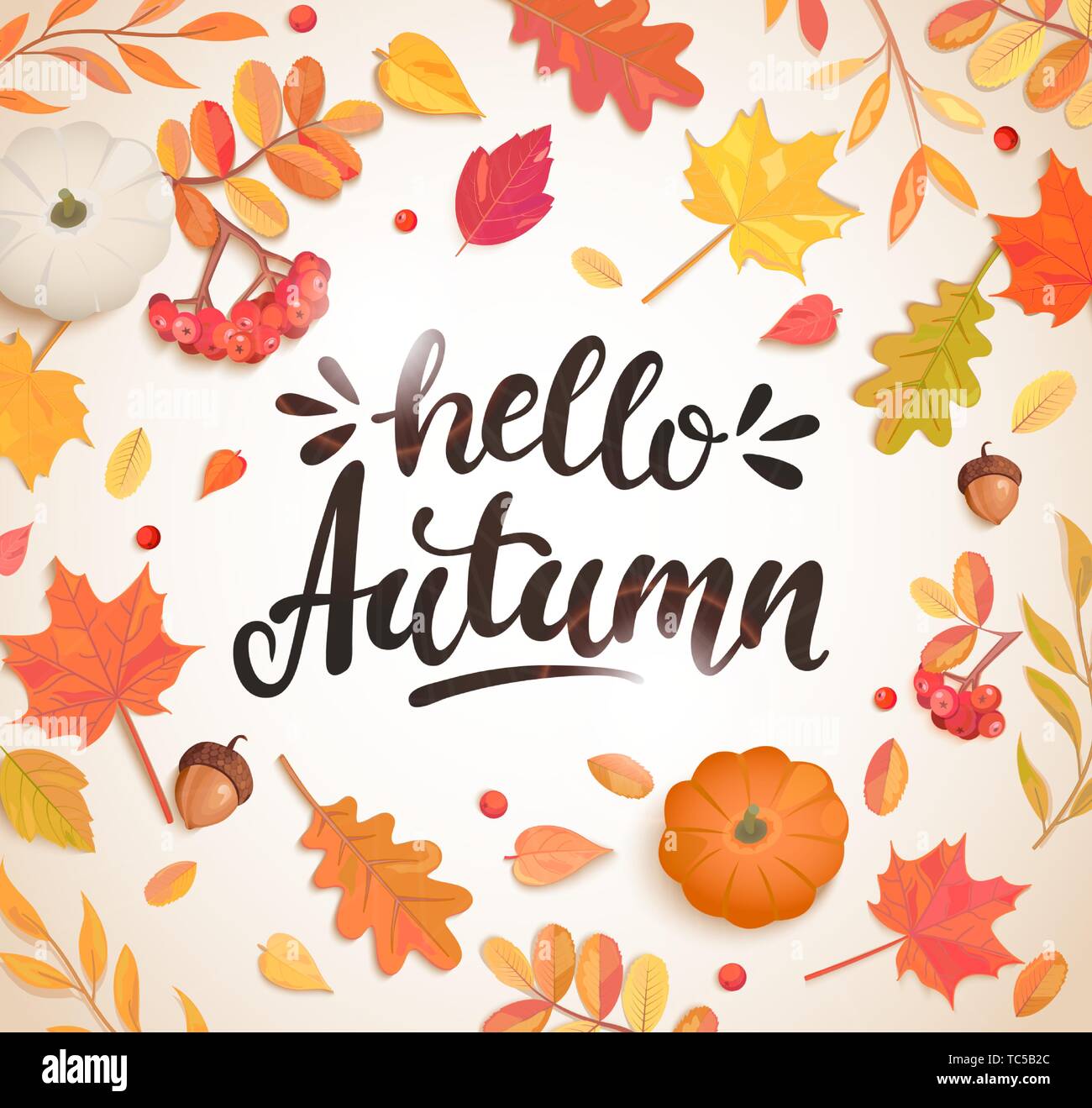 Ciao autunno banner nella cornice di foglie di autunno. Illustrazione Vettoriale
