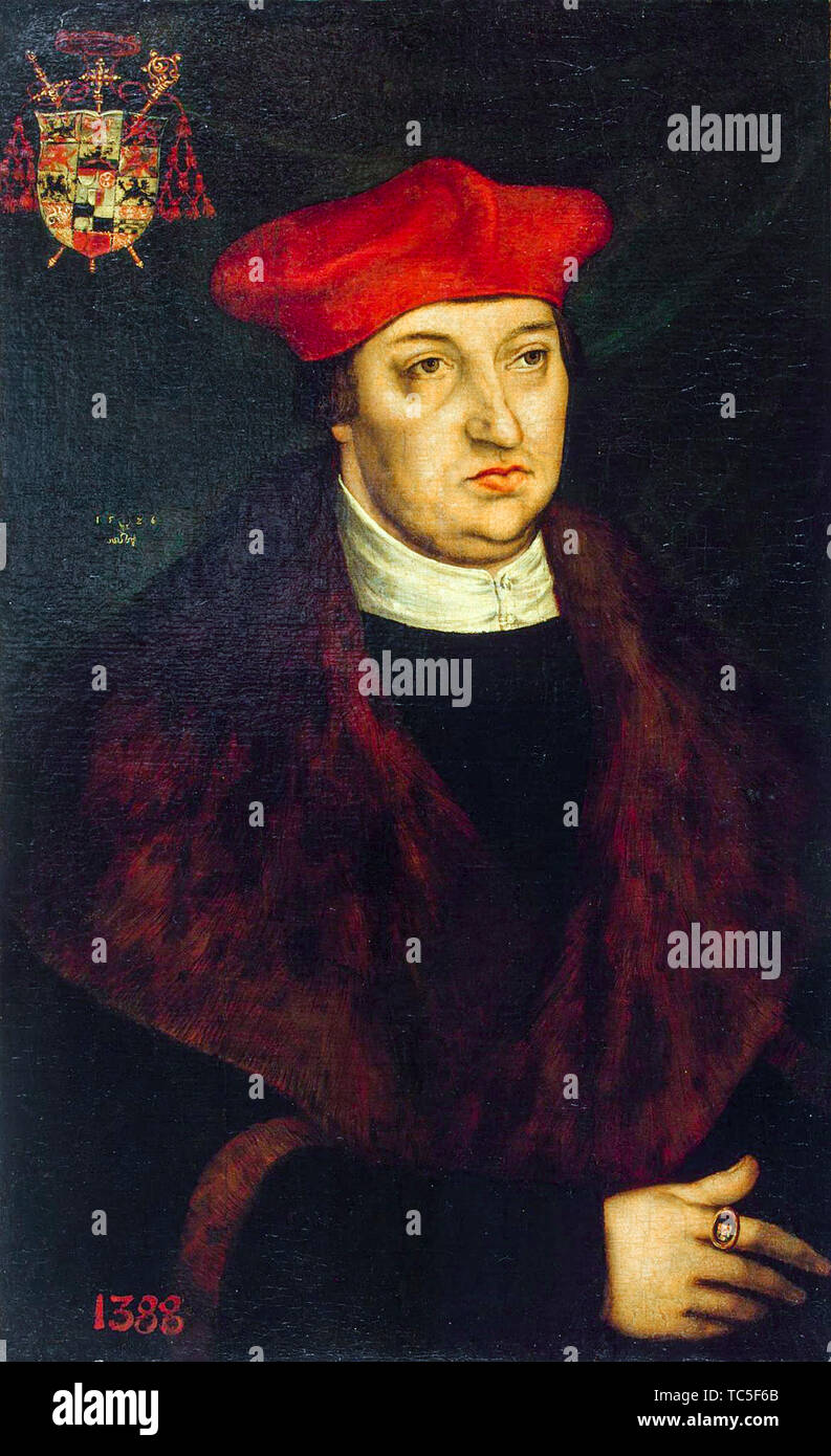 Lucas Cranach il Vecchio, il Cardinale Alberto di Brandenburgo, 1490-1545, ritratto dipinto, 1526 Foto Stock